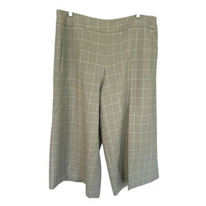 Harve Bernard Vintage Wide Leg Plaid Crop‎ Wool Pants Green Tan Size 14 Academic